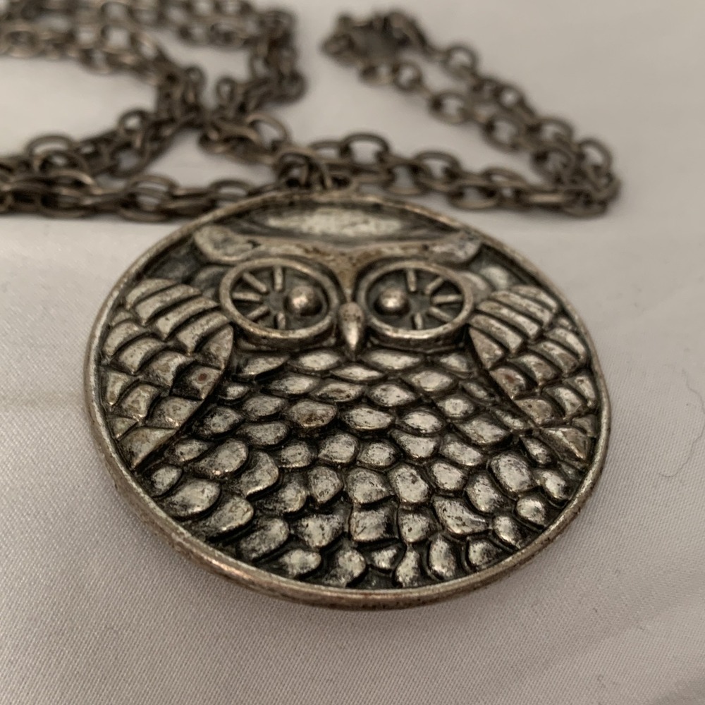 Claire's Necklace Women OS Owl Pendant Silver Antiqued Long Chain Boho EUC
